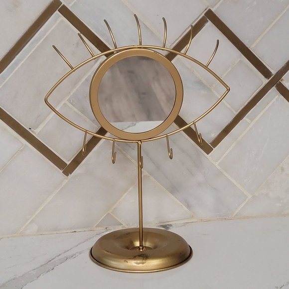 Evil eye metal gold jewelry stand holder perfect for any vanity makeup area - Picture 2 of 4
